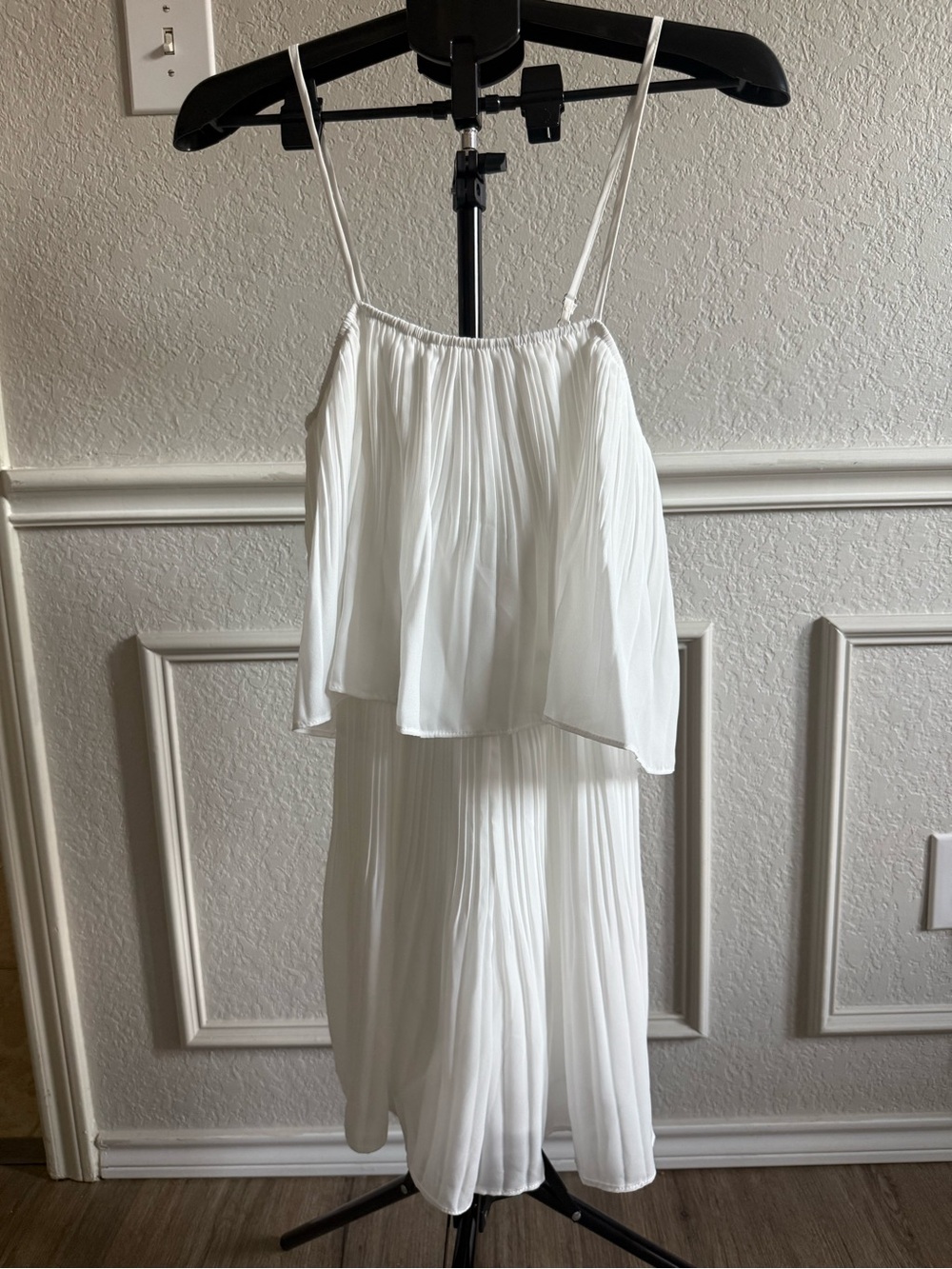 White Pleated Spaghetti-Strap Romper